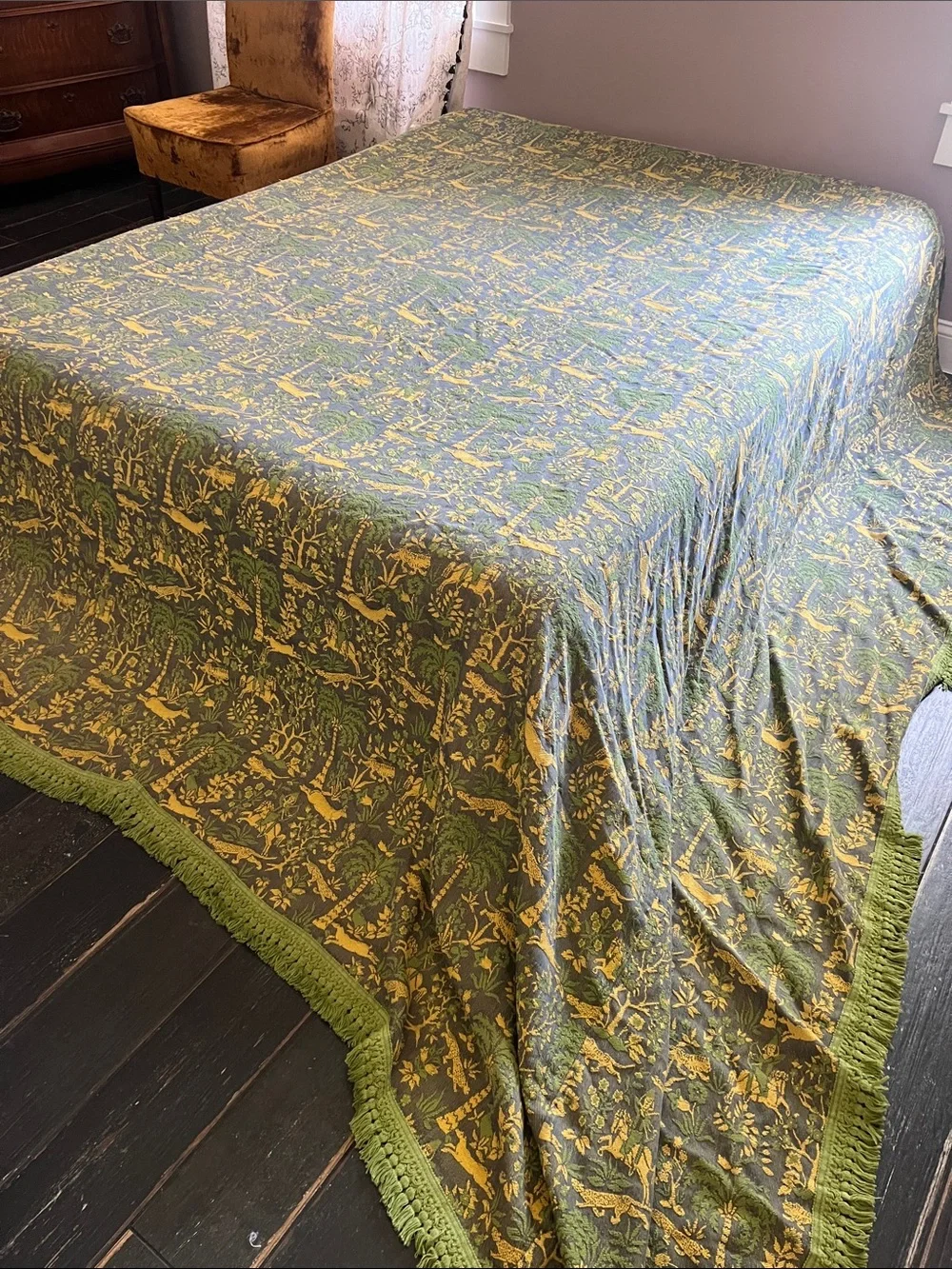 VTG Fieldcrest Green and Gold Woven Jacquard Fabric